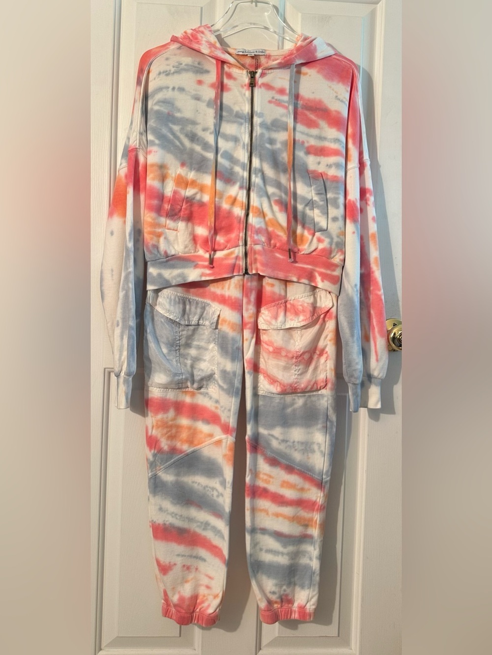 YOUNG FABULOUS & BROKE Med 2pc Pastel Tie Dye Sweatsuit Zip Up Hoodie Joggers